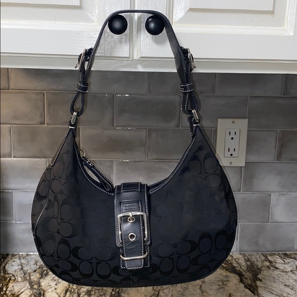 COACH G3J-6363 BLACK SIGNATURE BUCKLE HOBO/F43434
